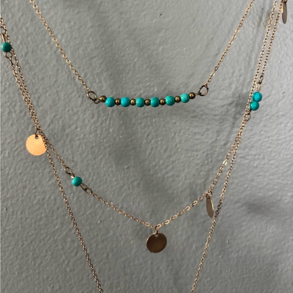 Boho Layered Gold and Turquoise Necklace - Picture 4 of 5